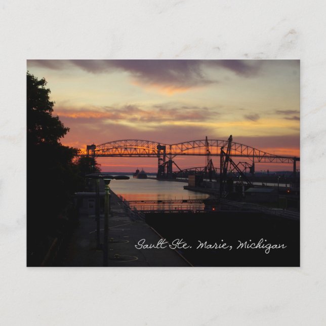 Sunset at Soo Locks Postcard (Front)