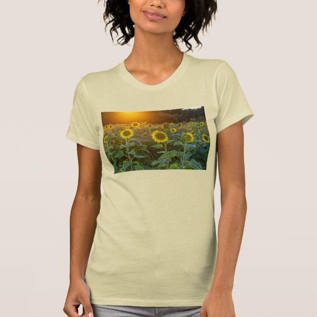 Sunset At Sunflower Field T-Shirt (Front)