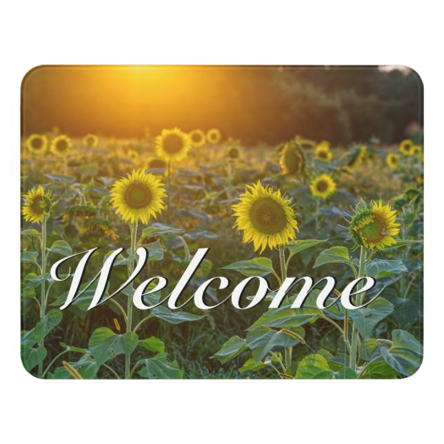Sunset At Sunflower Field Welcome Door Sign (Contemporary Front)