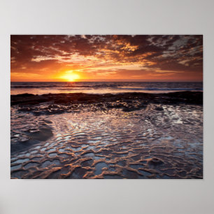 Sunset at the beach, California Poster