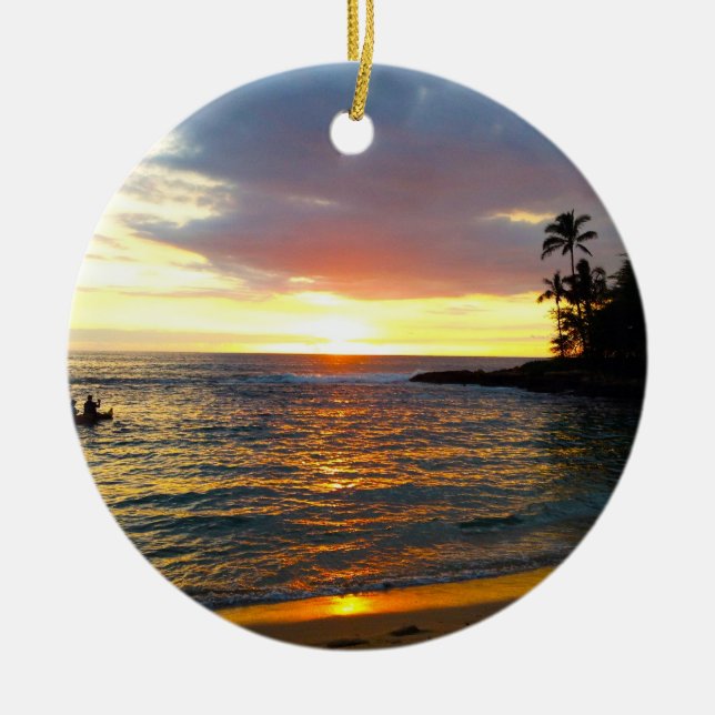 Sunset at the Beach Ceramic Ornament (Front)