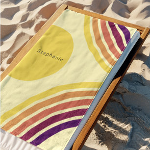 Sunset at the Beach Colorful Abstract Wavy Lines Beach Towel