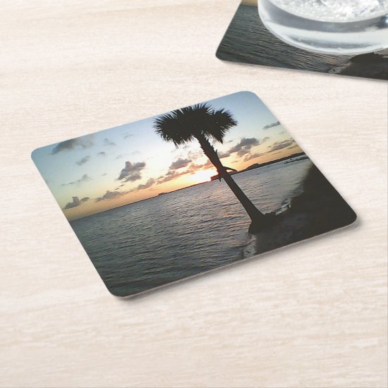 Sunset At The Beach Square Paper Coaster