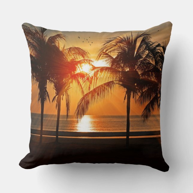 Sunset at the Beach, Tropical Landscape, Throw Pil Pillow (Front)