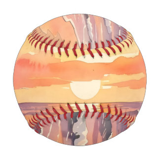 Sunset at the beach with birds baseball