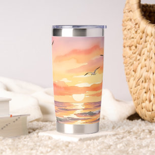 Sunset at the beach with birds insulated tumbler