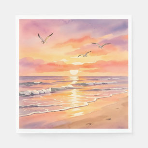 Sunset at the beach with birds napkins