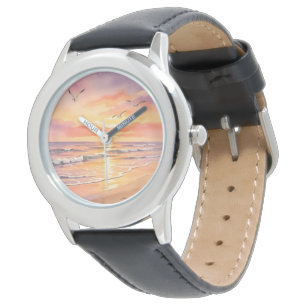 Sunset at the beach with birds watch