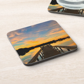 Sunset at the fishing dock  beverage coaster