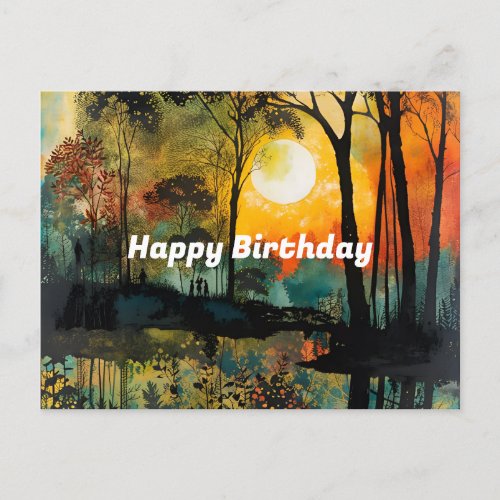 Sunset at the Forest Lake Birthday Postcard