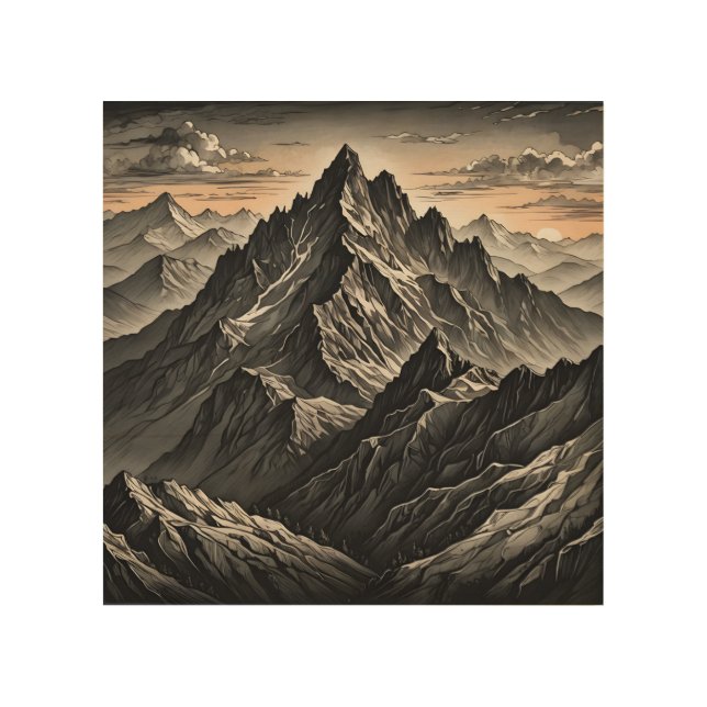 Sunset at the mountains artwork wood wall art (Front)