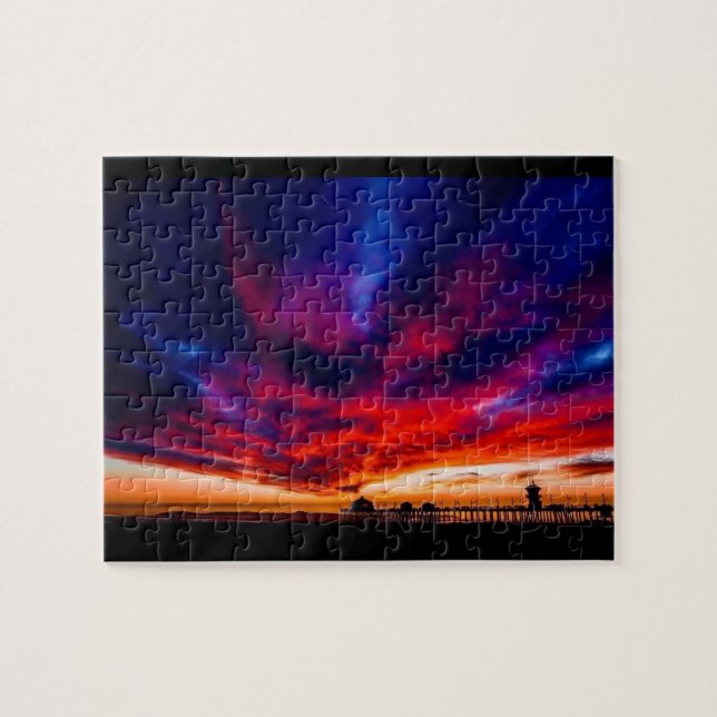 Sunset at the Pier, Huntington Beach, CA Jigsaw Puzzle (Horizontal)