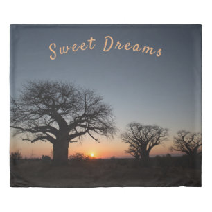 Sunset at the romantic Baobabs photo with text Duvet Cover