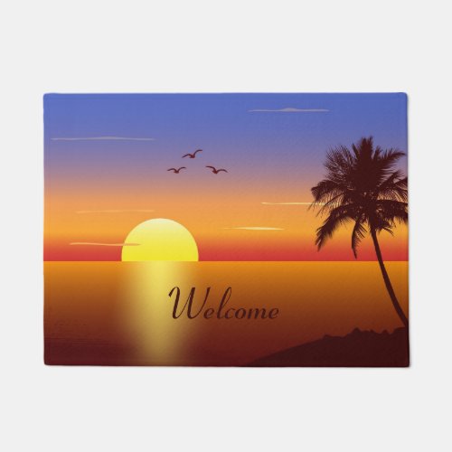 Sunset at tropical beach welcome doormat