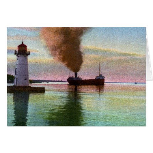 Sunset at Upper Light, Sault Ste. Marie, MI 1909 Cards (Front Horizontal)