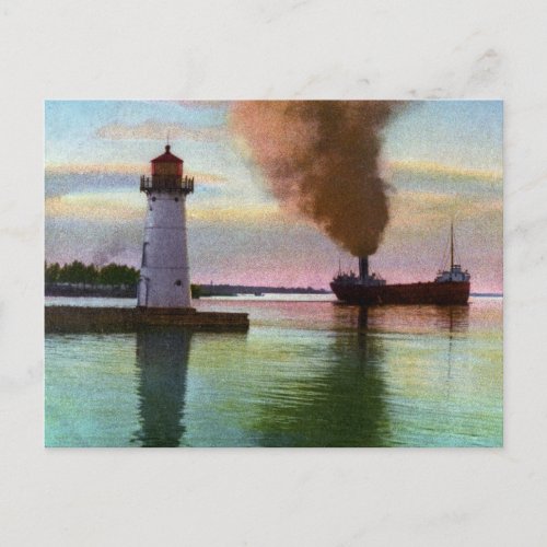 Sunset at Upper Light Sault Ste Marie MI 1909 Postcard