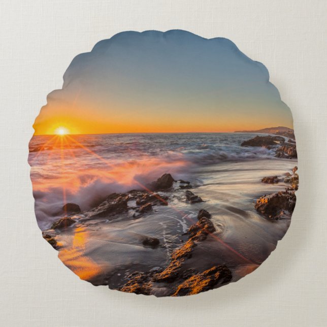 Sunset at Victoria Beach Round Pillow (Front)