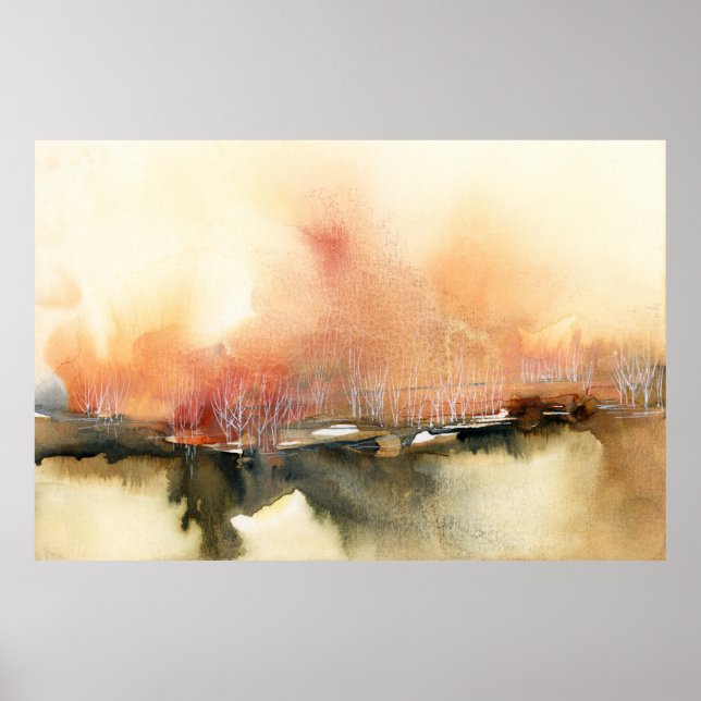 Sunset Atmospheric Orange Brown Abstract Landscape Poster (Front)