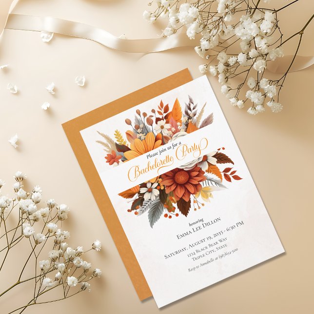 Sunset Autumn Floral Bachelorette Party Invitation (Creator Uploaded)
