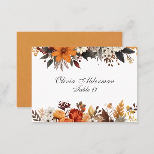 Sunset Autumn Floral Budget Wedding  Place Card