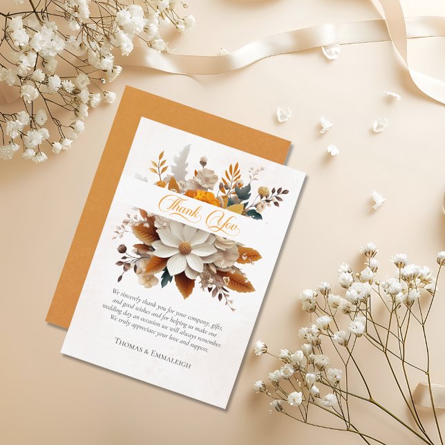 Sunset Autumn Floral Wedding Thank You Card (Creator Uploaded)