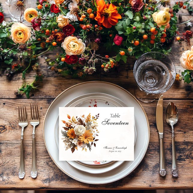 Sunset Autumn Floral Wide Wedding Table Number (Creator Uploaded)