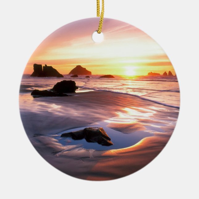 Sunset Bandon Oregon Ceramic Ornament (Front)