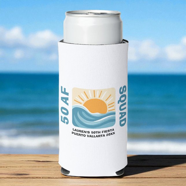 Sunset Beach 50 AF Crew Cute Birthday Seltzer Can Cooler (Creator Uploaded)