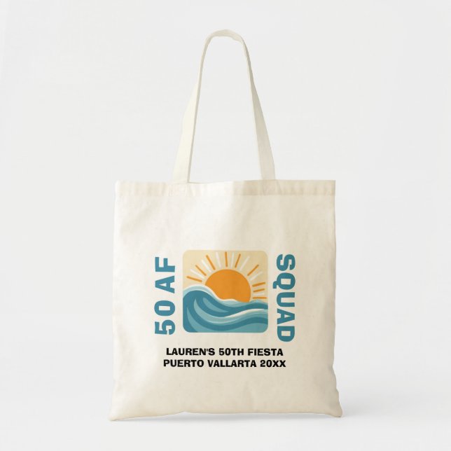Sunset Beach 50 AF Crew Cute Birthday Tote Bag (Front)