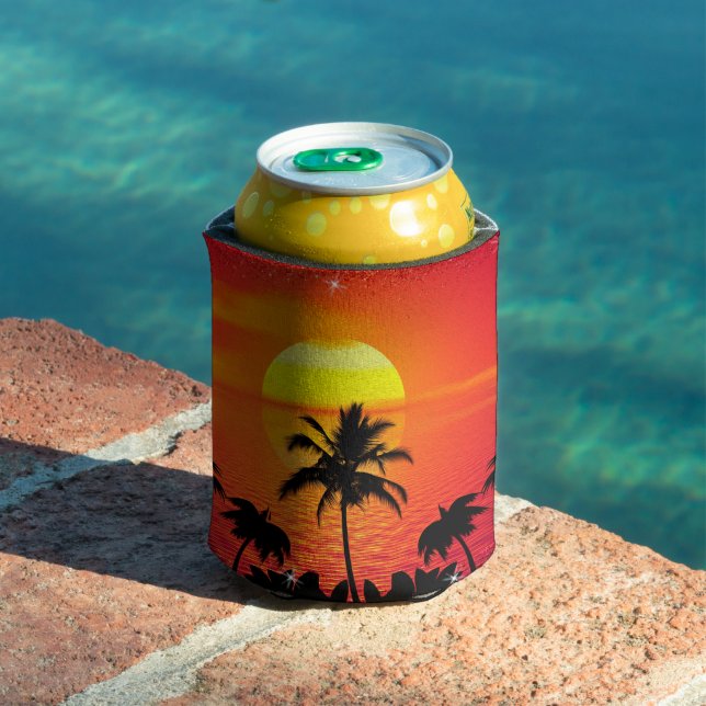 Sunset Beach Add Custom Name Can Cooler (In Situ Pool)