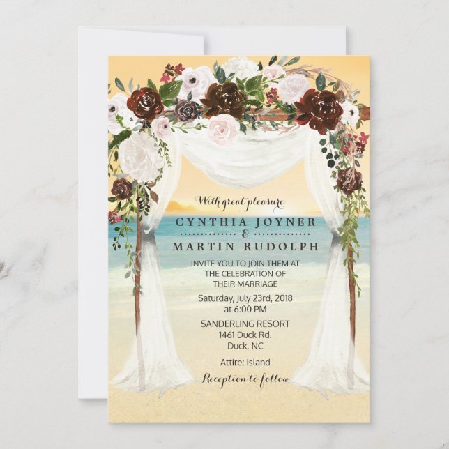 Sunset Beach Arbor Wedding Invitation (Front)
