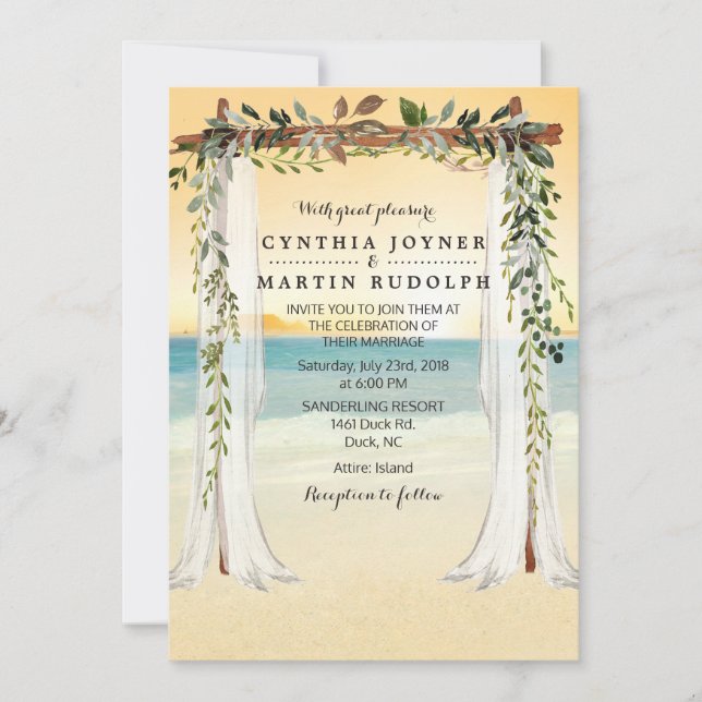 Sunset Beach Arbor Wedding Invitation (Front)
