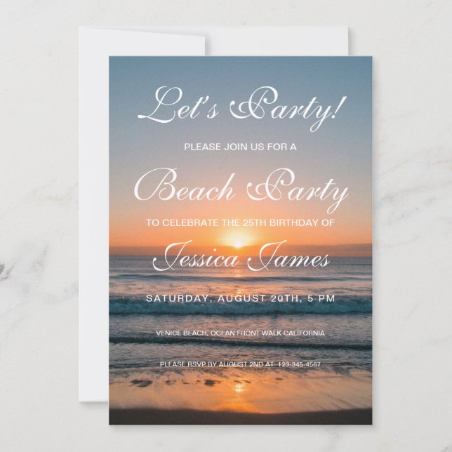 Sunset Beach Birthday Party Invitation (Front)