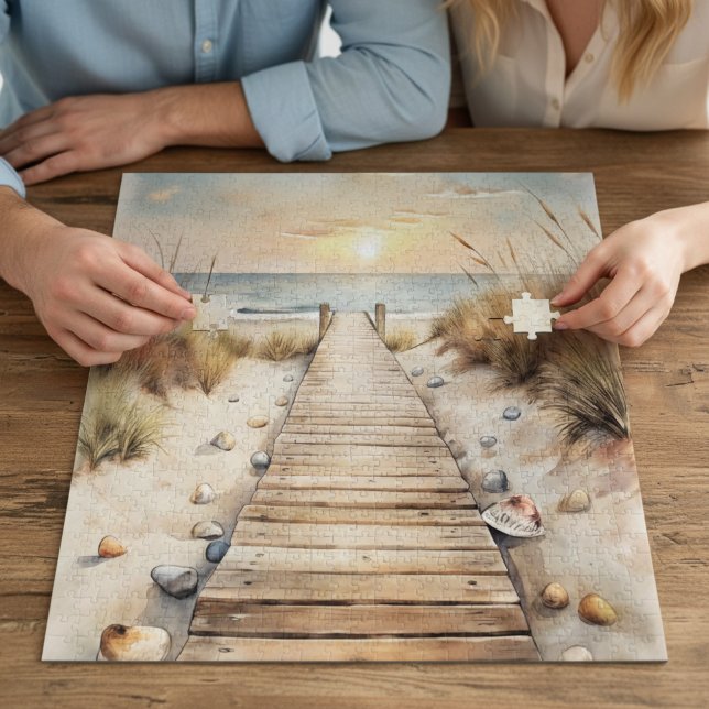 Sunset Beach Boardwalk Watercolor Jigsaw Puzzle (Creator Uploaded)