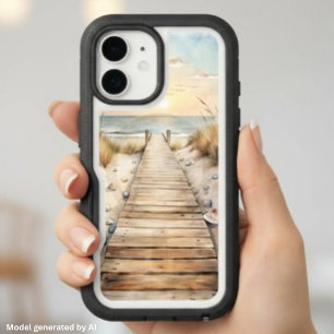 Sunset Beach Boardwalk Watercolor iPhone 16 Case