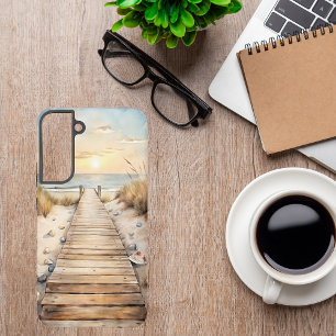 Sunset Beach Boardwalk Watercolor Samsung Galaxy S22+ Case