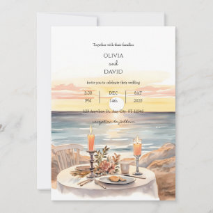 Sunset Beach Candlelight Dinner Scenery Wedding Invitation