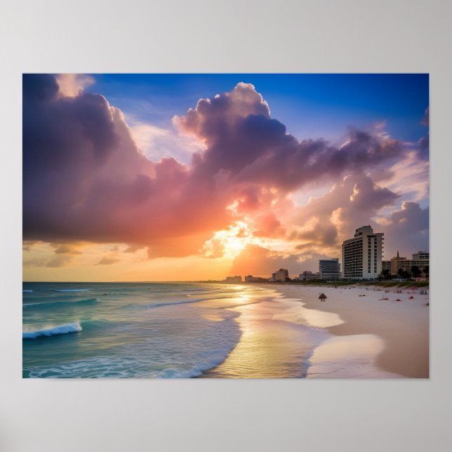 Sunset Beach Cityscape Poster (Front)
