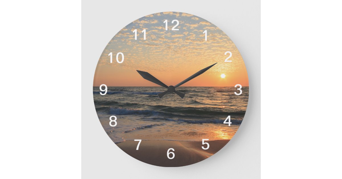 Sunset, Beach, & Clouds Large Clock | Zazzle