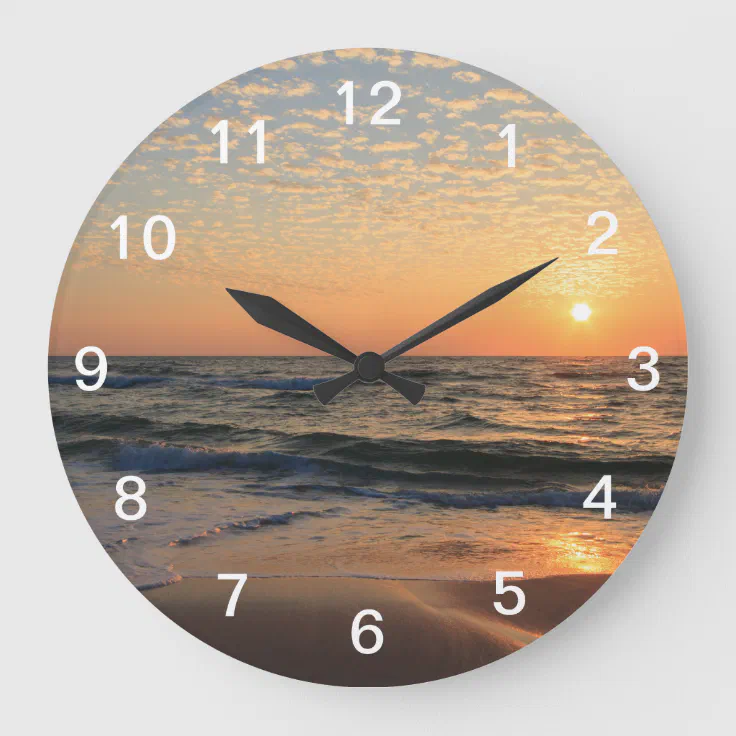 Sunset, Beach, & Clouds Large Clock | Zazzle