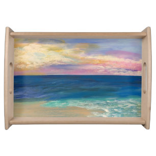 Sunset beach coastal home wood serving tray