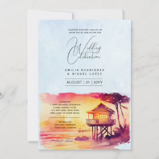 Sunset Beach Destination Coastal Wedding Invitation
