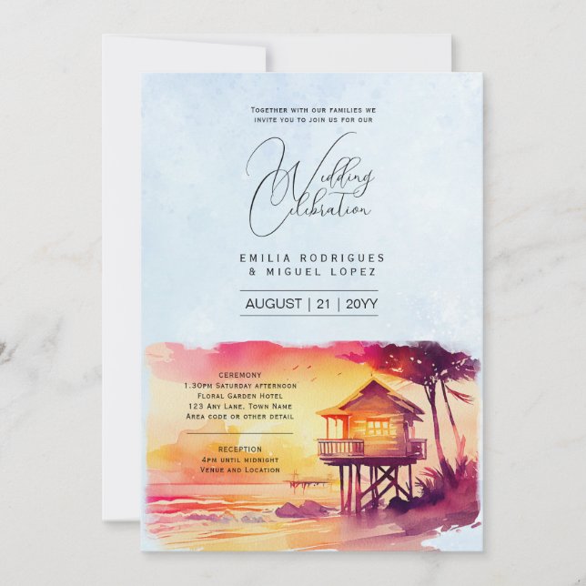 Sunset Beach Destination Coastal Wedding Invitation (Front)