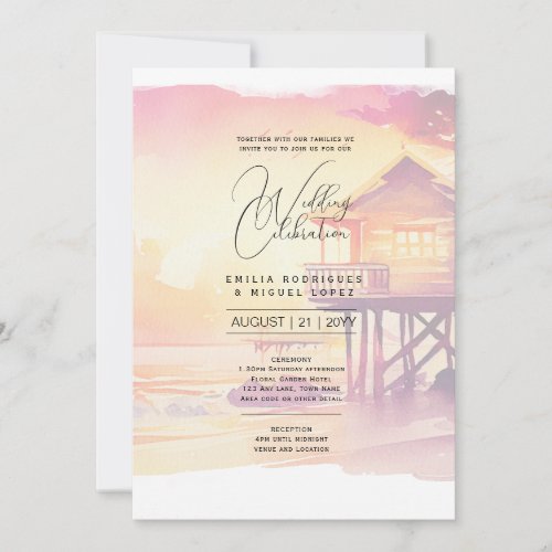 Sunset Beach Destination Coastal Wedding Invitation