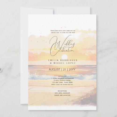 Sunset Beach Destination Coastal Wedding Invitation