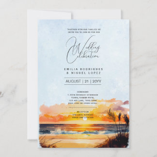Sunset Beach Destination Coastal Wedding Invitation