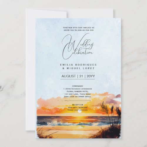 Sunset Beach Destination Coastal Wedding Invitation