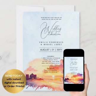 Sunset Beach Destination Coastal Wedding Invitation