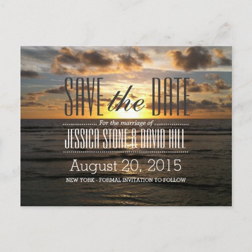 Sunset Beach Destination Wedding Save the Date Announcement Postcard