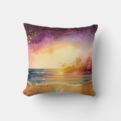 Sunset Beach Exotic Painting Throw Pillow
